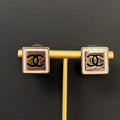 Chanel Square Gold Black Stud Earrings