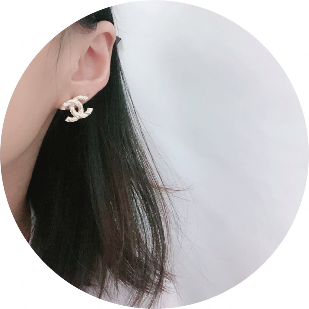 Chanel Gold Diamond Stud Medium Earrings