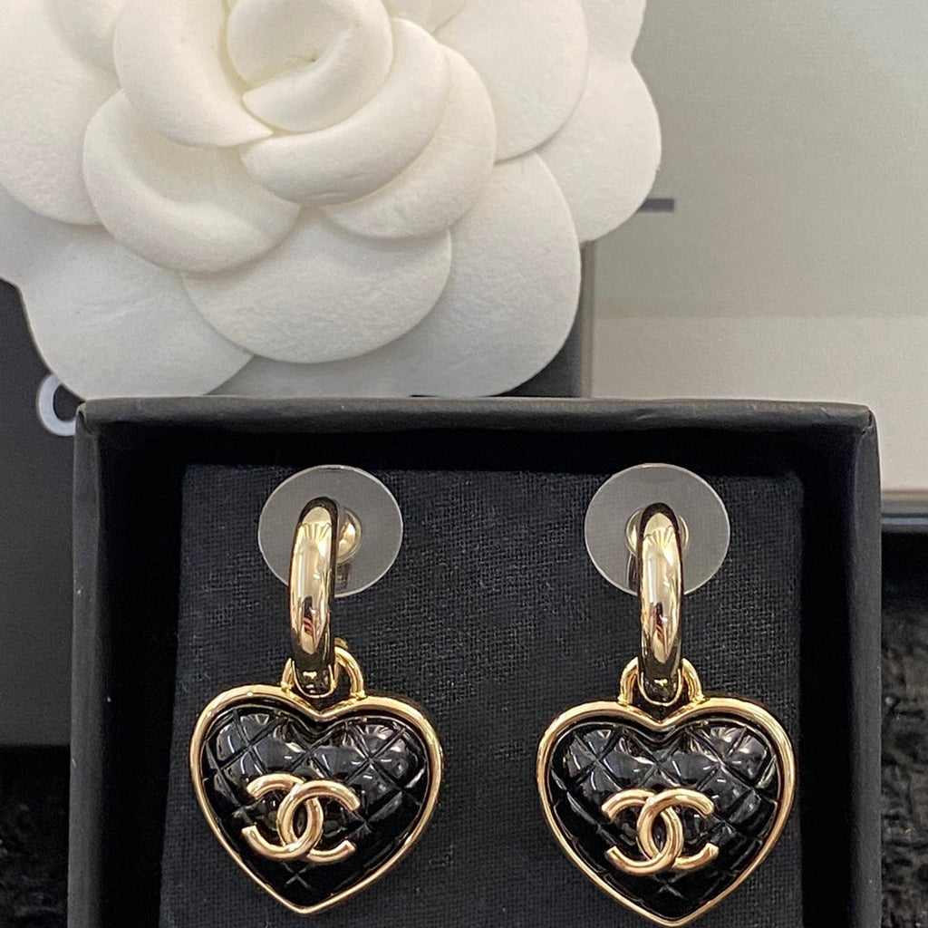 Heart Chanel Quilted Drop Earrings