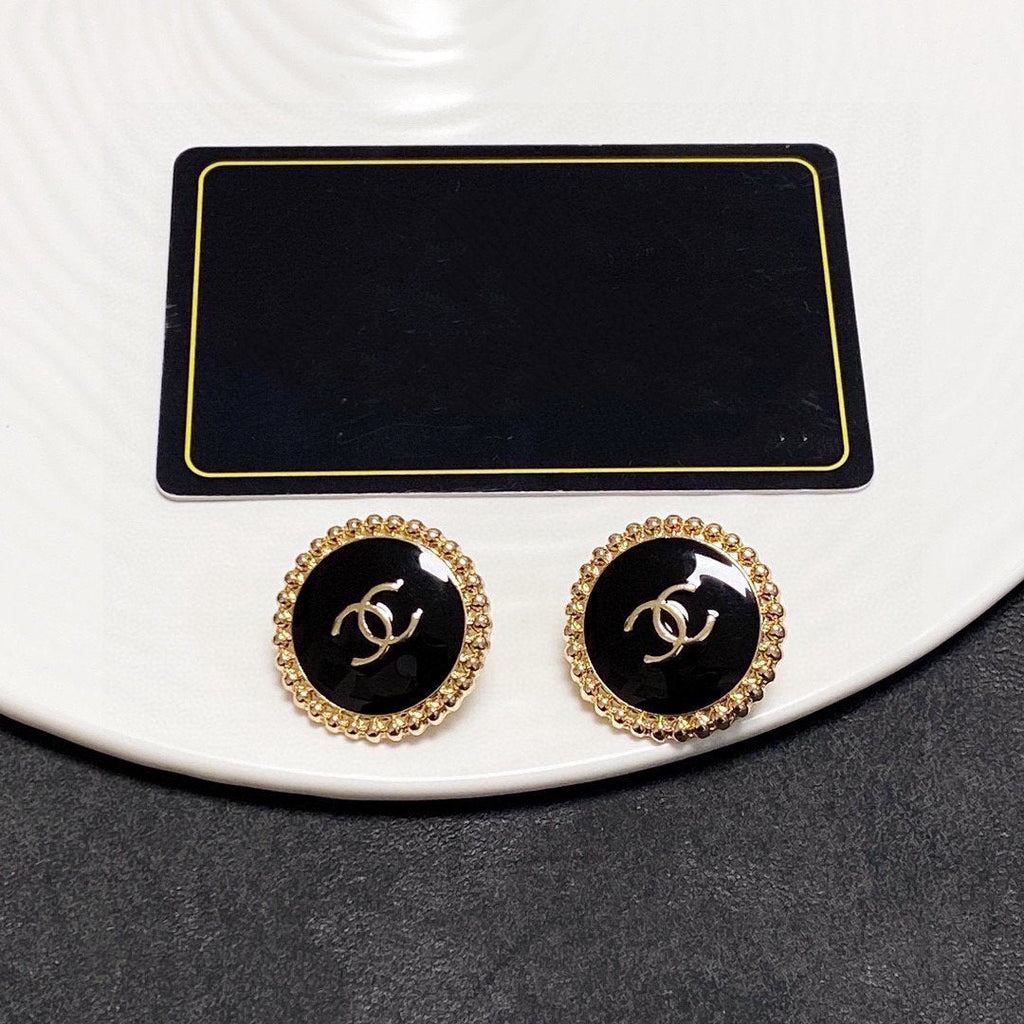 Chanel Circle Pink Gold Enamel Stud Earrings