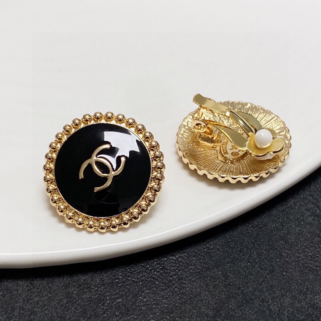 Chanel Circle Pink Gold Enamel Stud Earrings