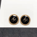 Chanel Circle Pink Gold Enamel Stud Earrings