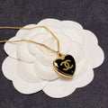 Chanel Heart Black Enamel Gold Necklace