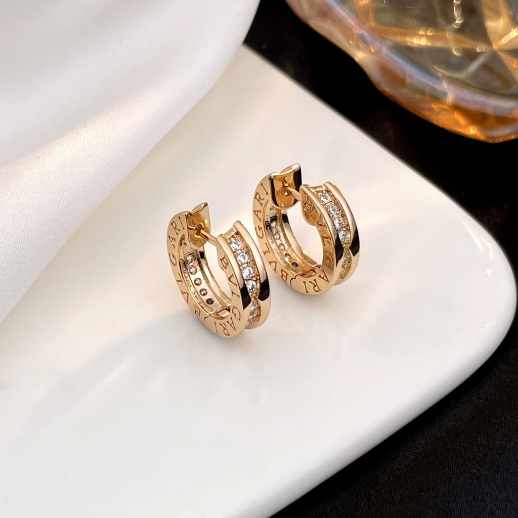 BVLGARI ZERO 1 DIAMOND PAVED MINI PINK GOLD EARRINGS