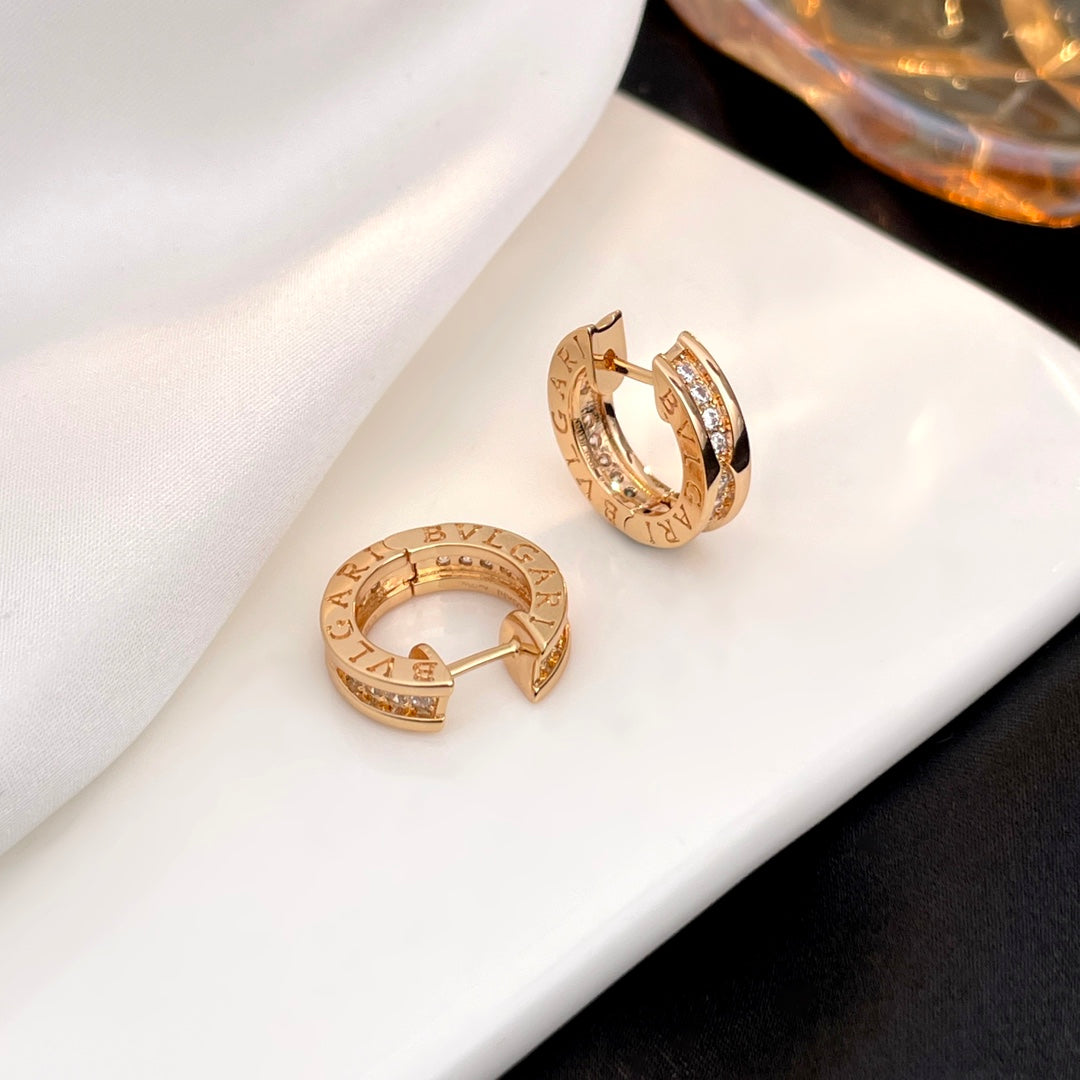 BVLGARI ZERO 1 DIAMOND PAVED MINI PINK GOLD EARRINGS