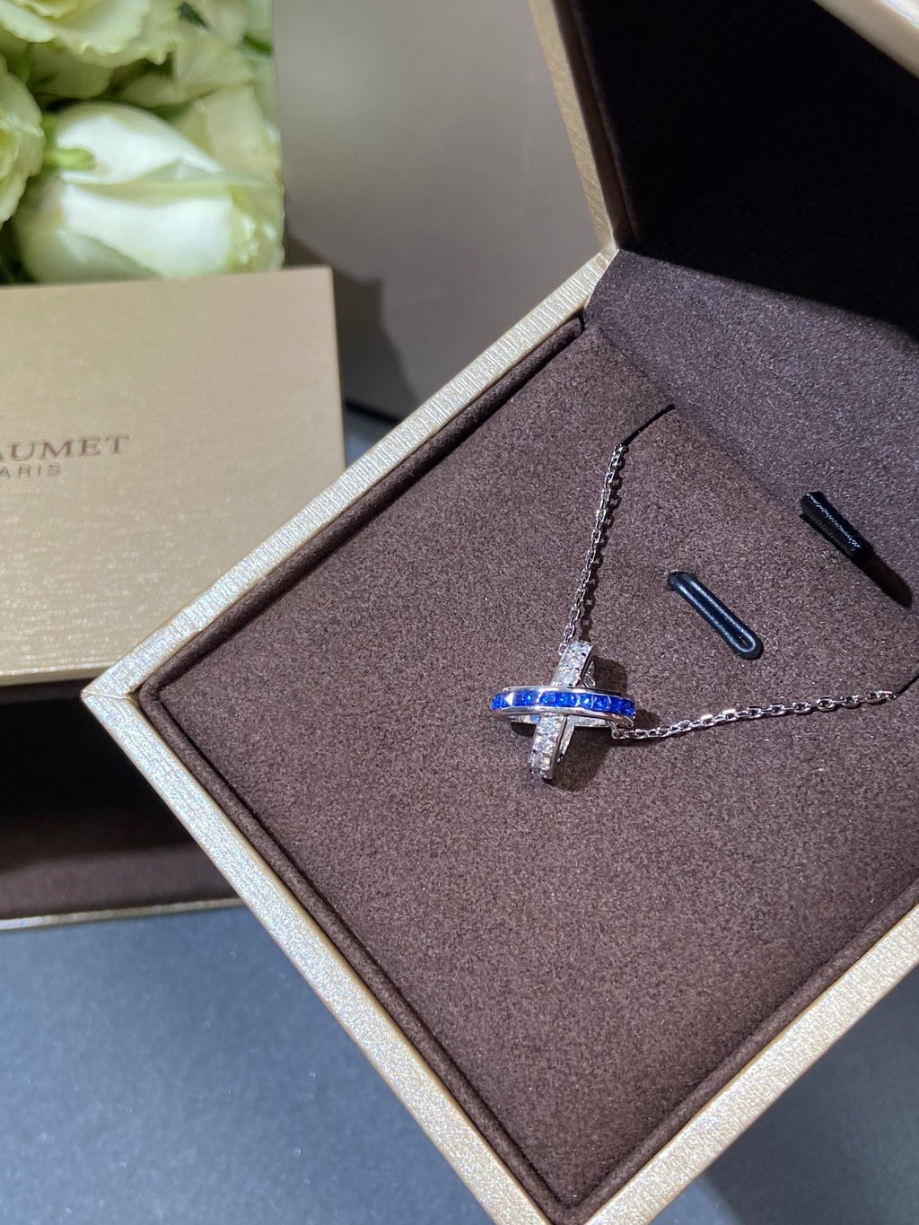 CHAUMET LIENS SILVER BLUE DIAMOND NECKLACE