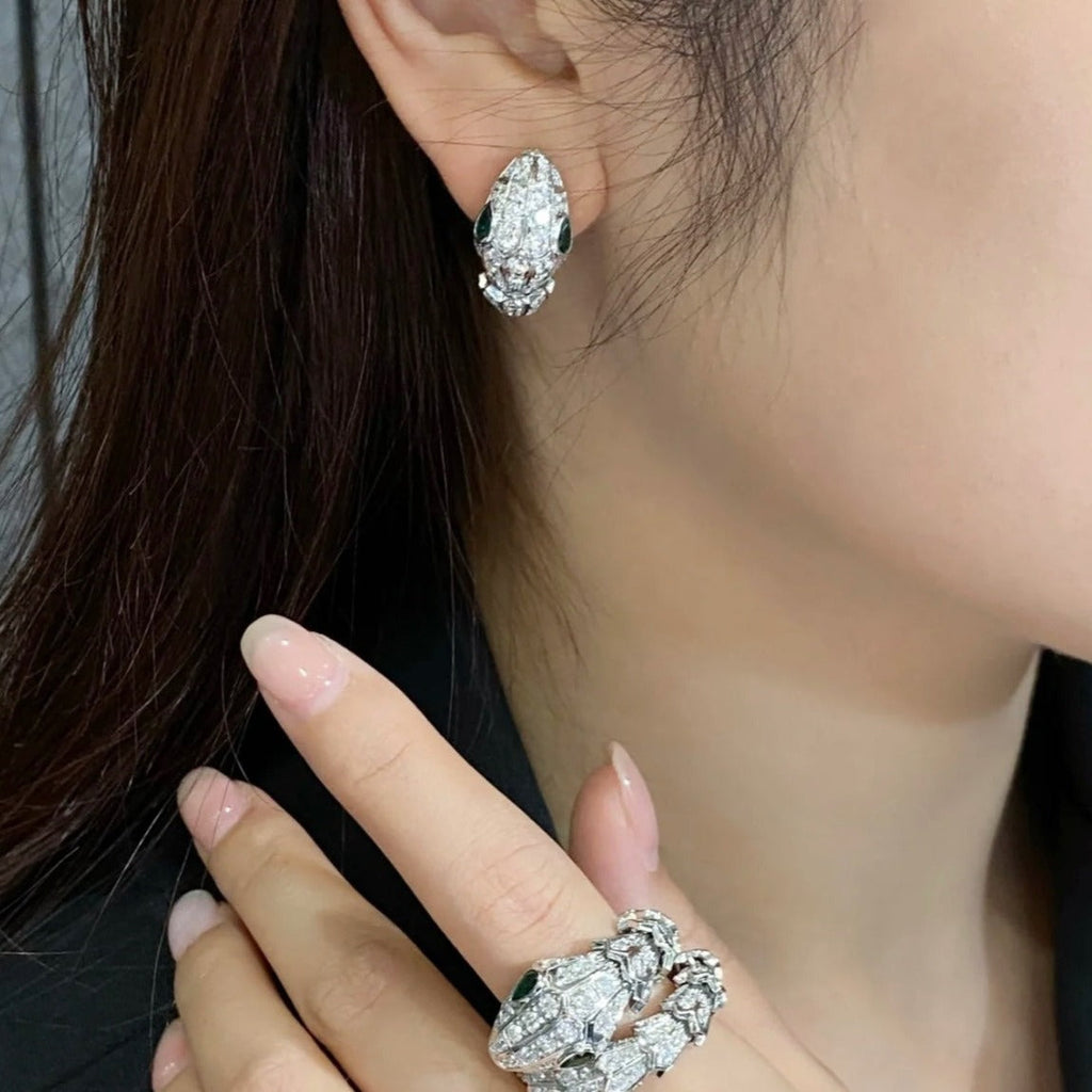 BVLGARI BVL SILVER DIAMOND SMALL SERPENT EARRINGS