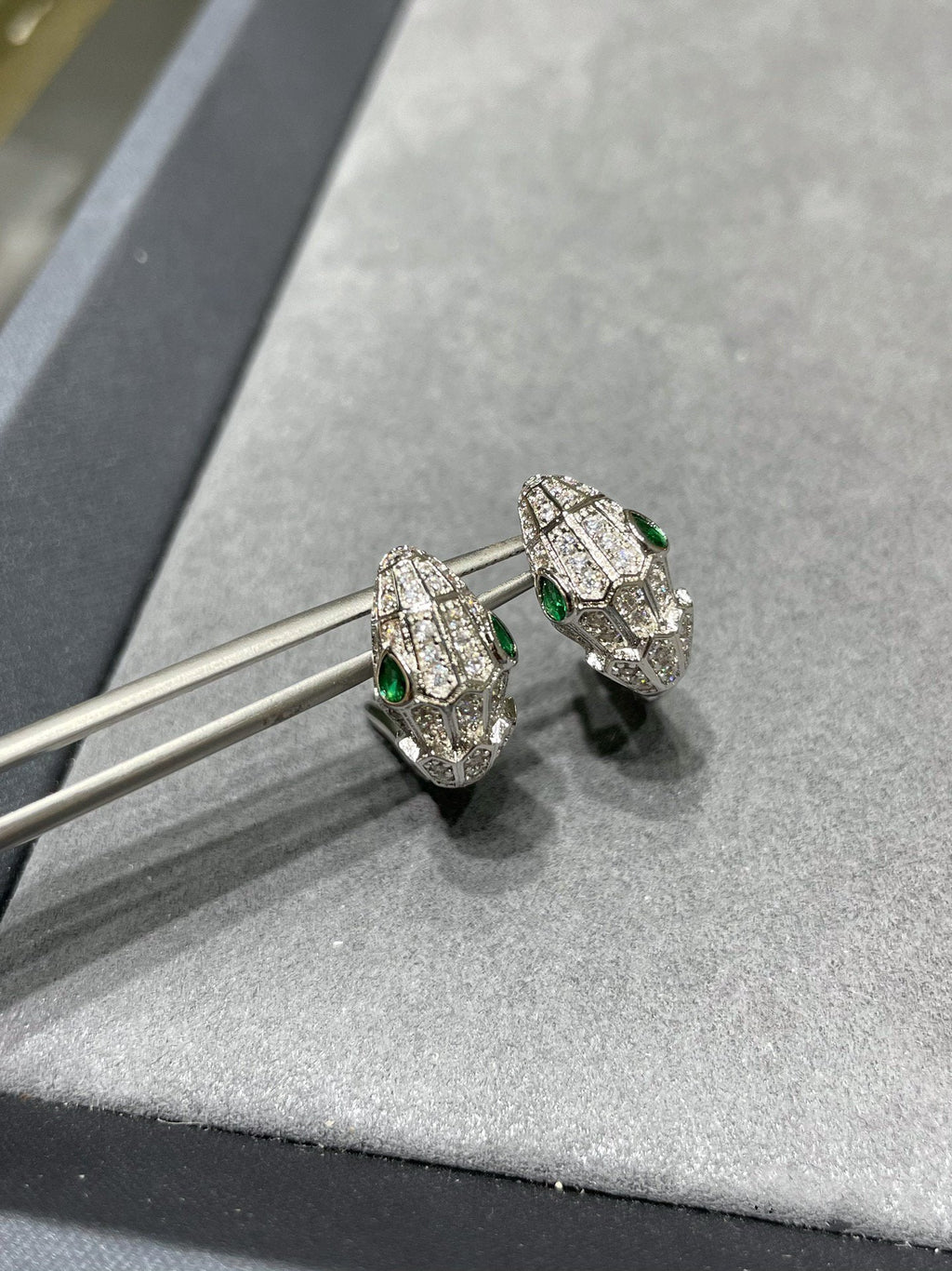 BVLGARI BVL SILVER DIAMOND SMALL SERPENT EARRINGS