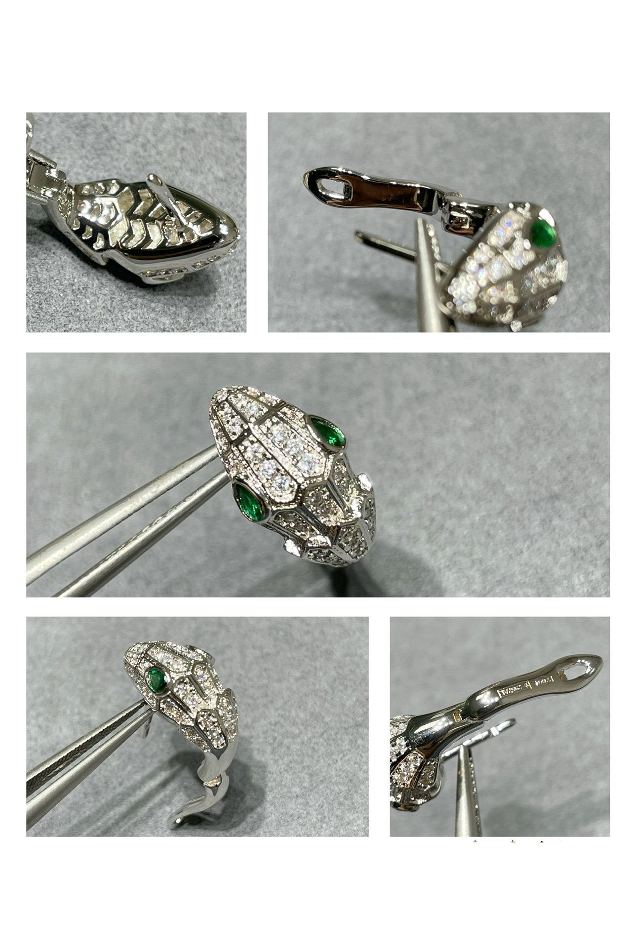 BVLGARI BVL SILVER DIAMOND SMALL SERPENT EARRINGS