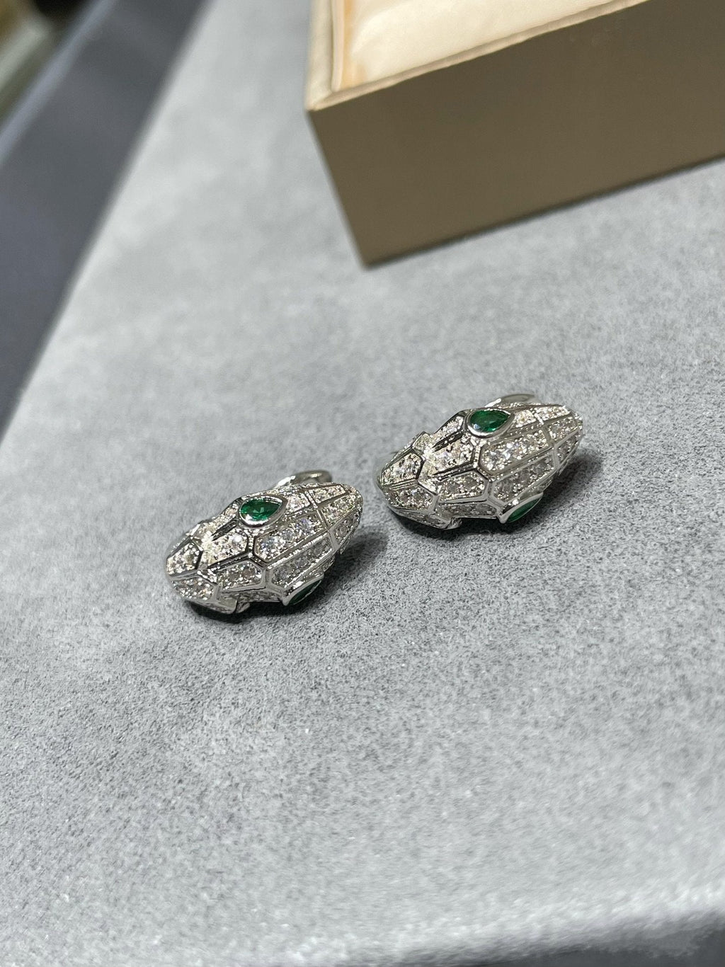 BVLGARI BVL SILVER DIAMOND SMALL SERPENT EARRINGS