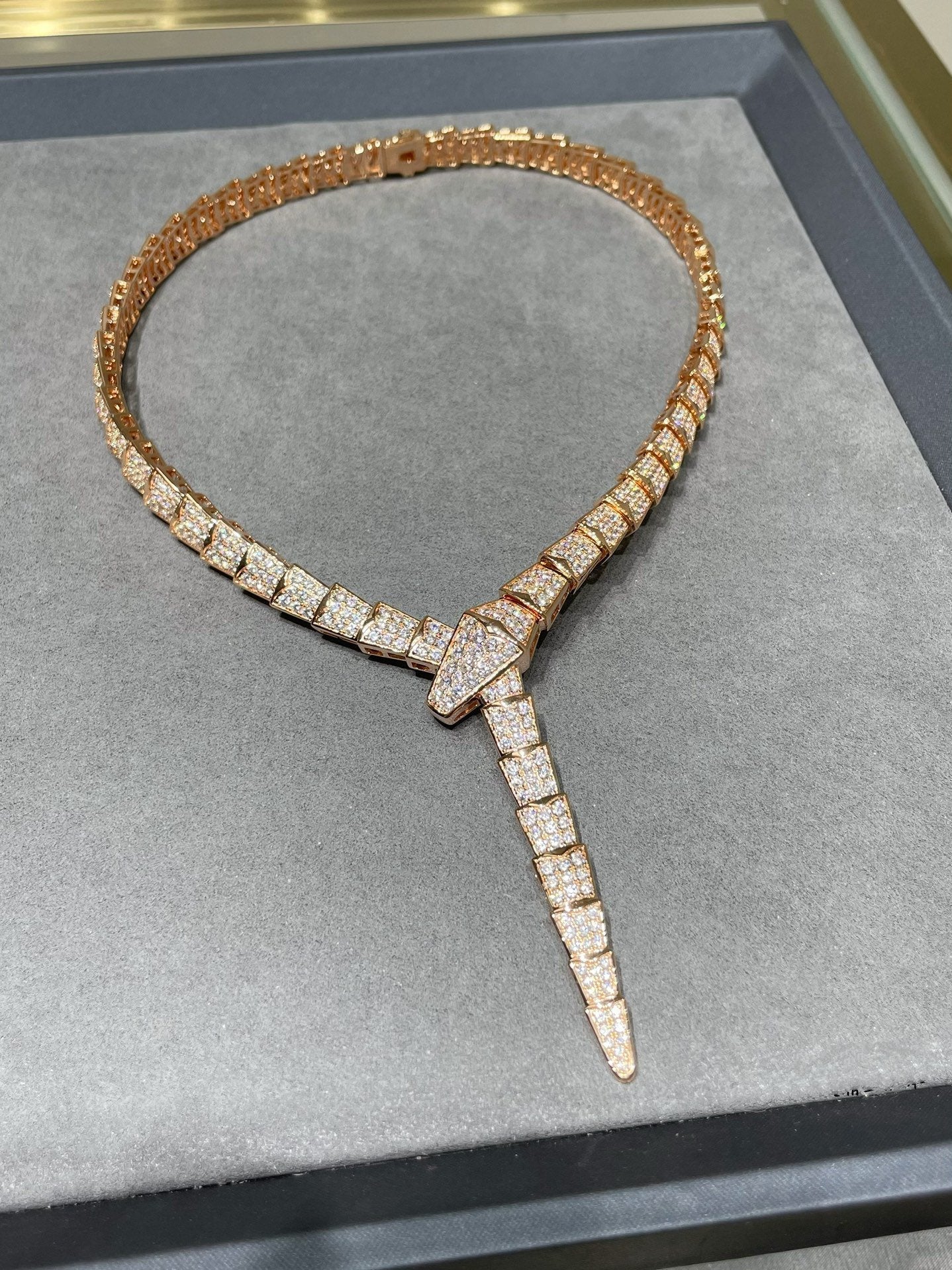 BVLGARI SERPENTI VIPER PINK GOLD DIAMOND PAVED NECKLACE