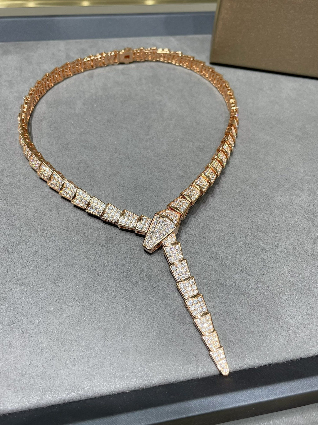 BVLGARI SERPENTI VIPER PINK GOLD DIAMOND PAVED NECKLACE