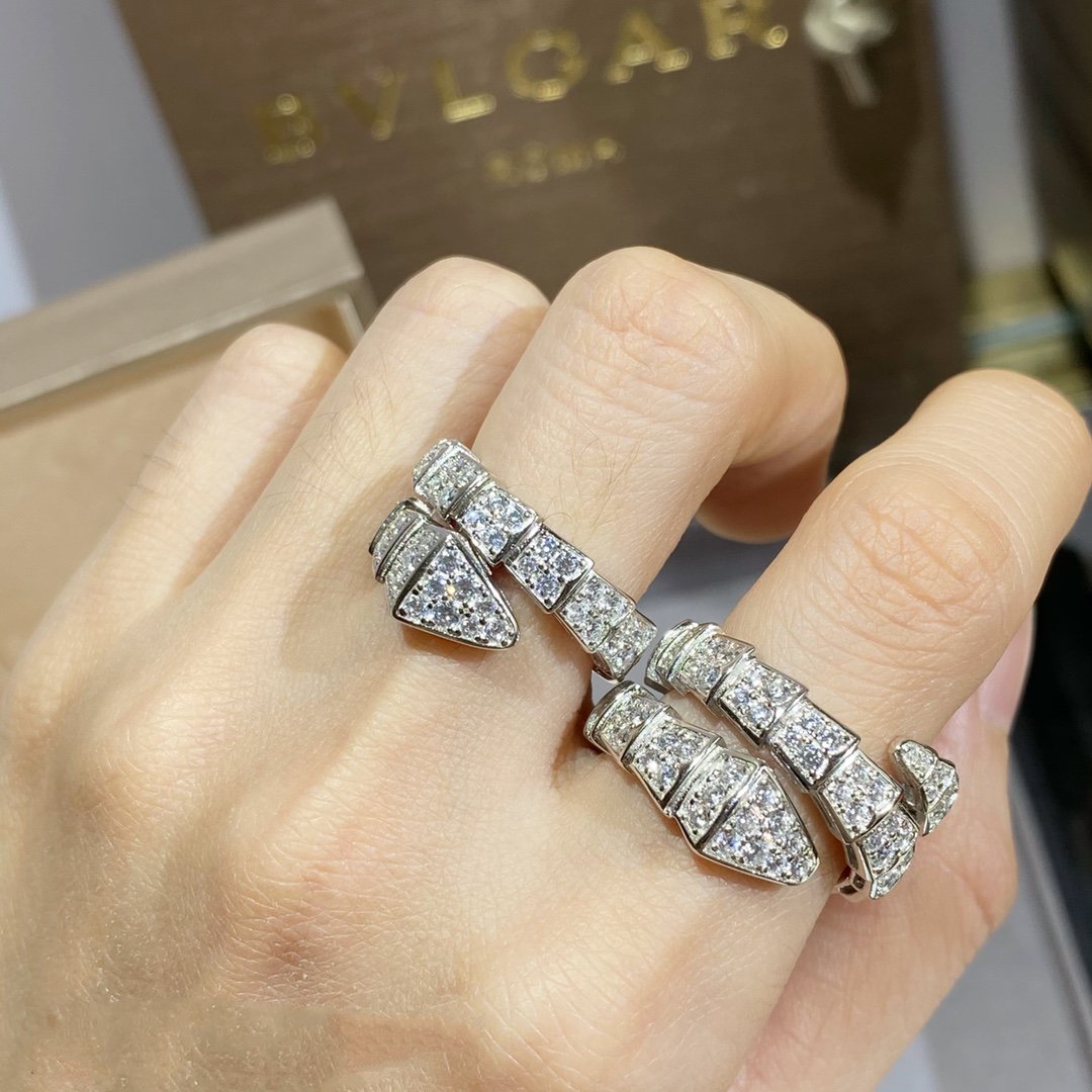 BVLGARI SERPENTI RING SILVER DIAMOND PAVED