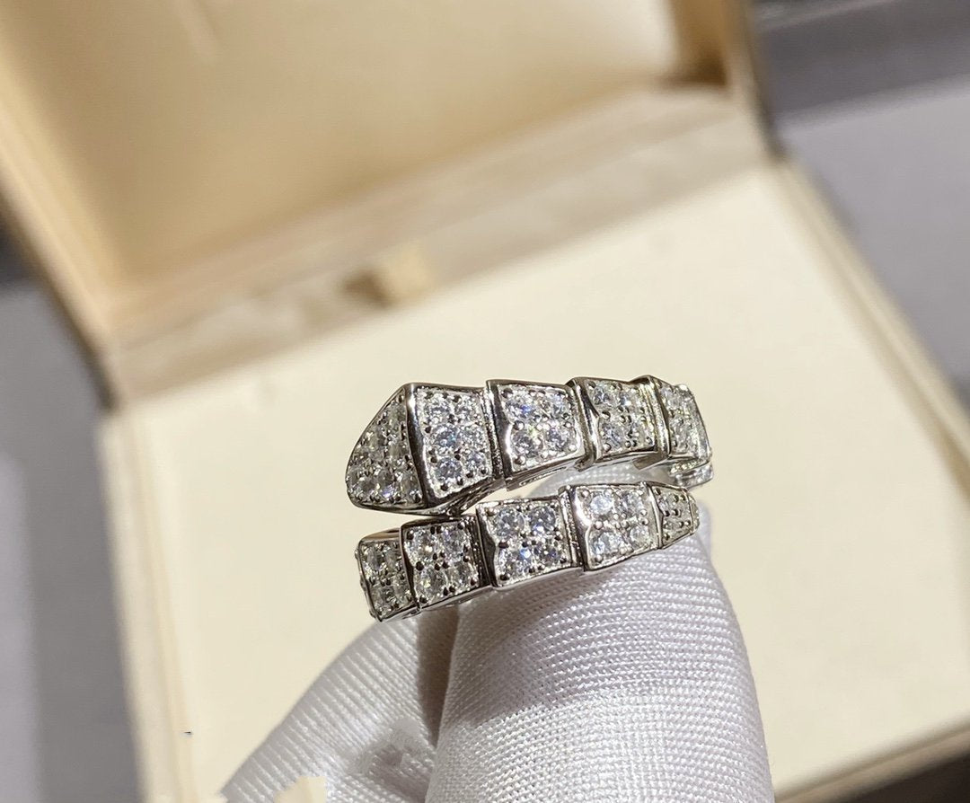 BVLGARI SERPENTI RING SILVER DIAMOND PAVED