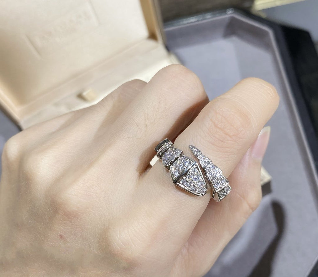 BVLGARI SERPENTI LARGE RING SILVER DIAMOND PAVED