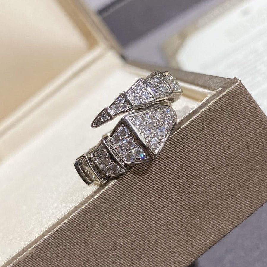 BVLGARI SERPENTI LARGE RING SILVER DIAMOND PAVED