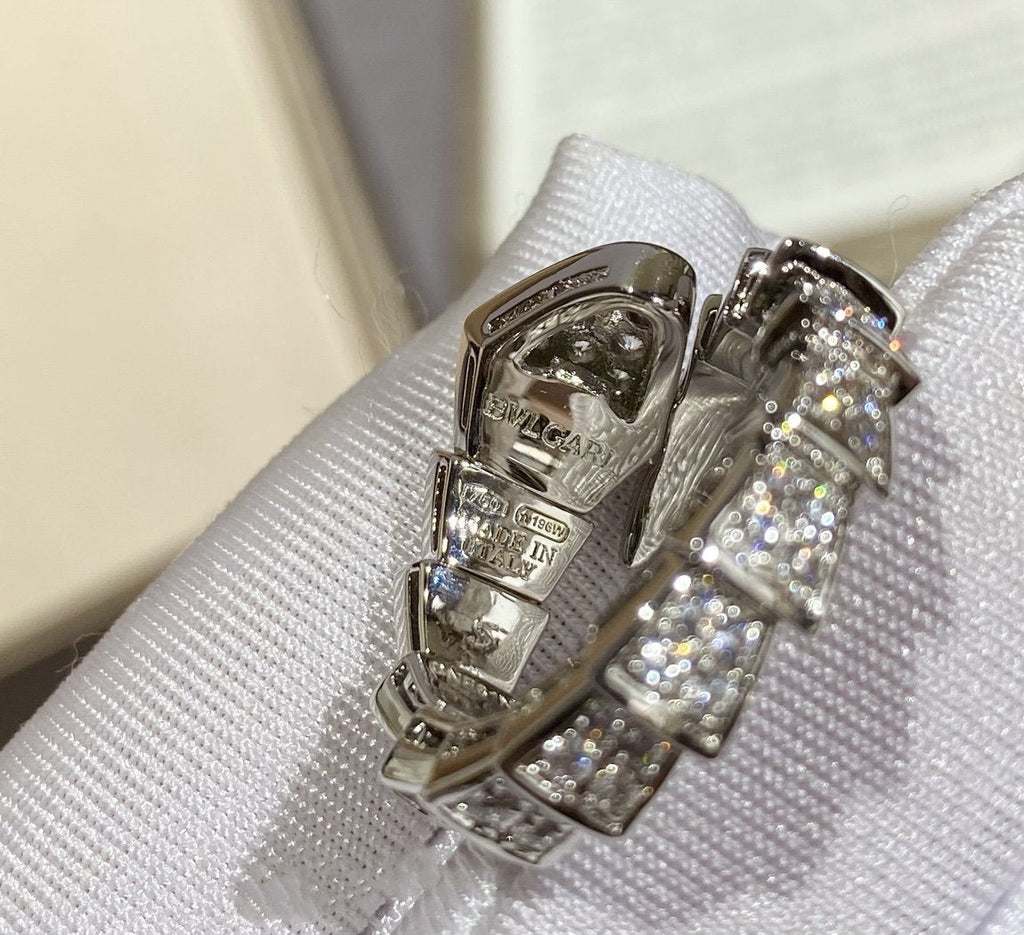 BVLGARI SERPENTI LARGE RING SILVER DIAMOND PAVED
