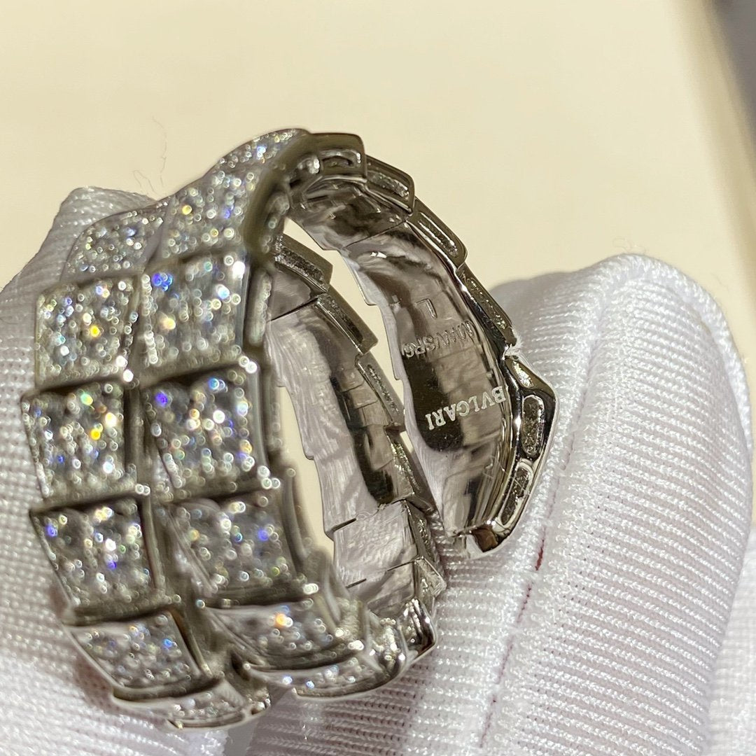 BVLGARI SERPENTI DOUBLE RING SILVER DIAMOND PAVED