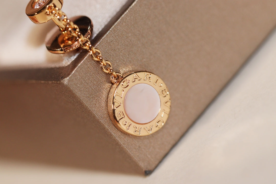BVLGARI BVL EARRINGS DROP WHITE PINK GOLD