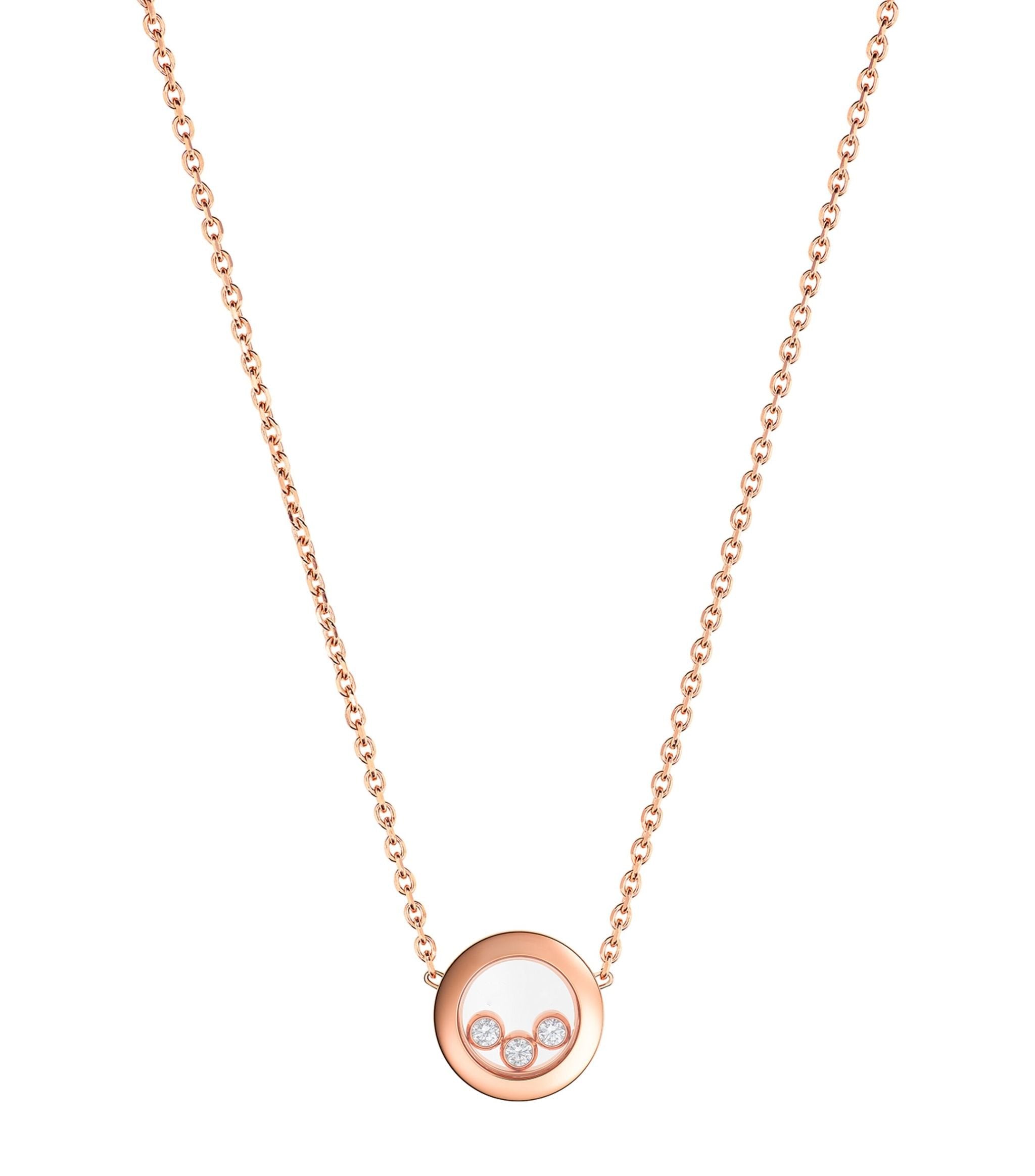 CHOPARD HAPPY PEDANT PINK GOLD 3 DIAMOND NECKLACE