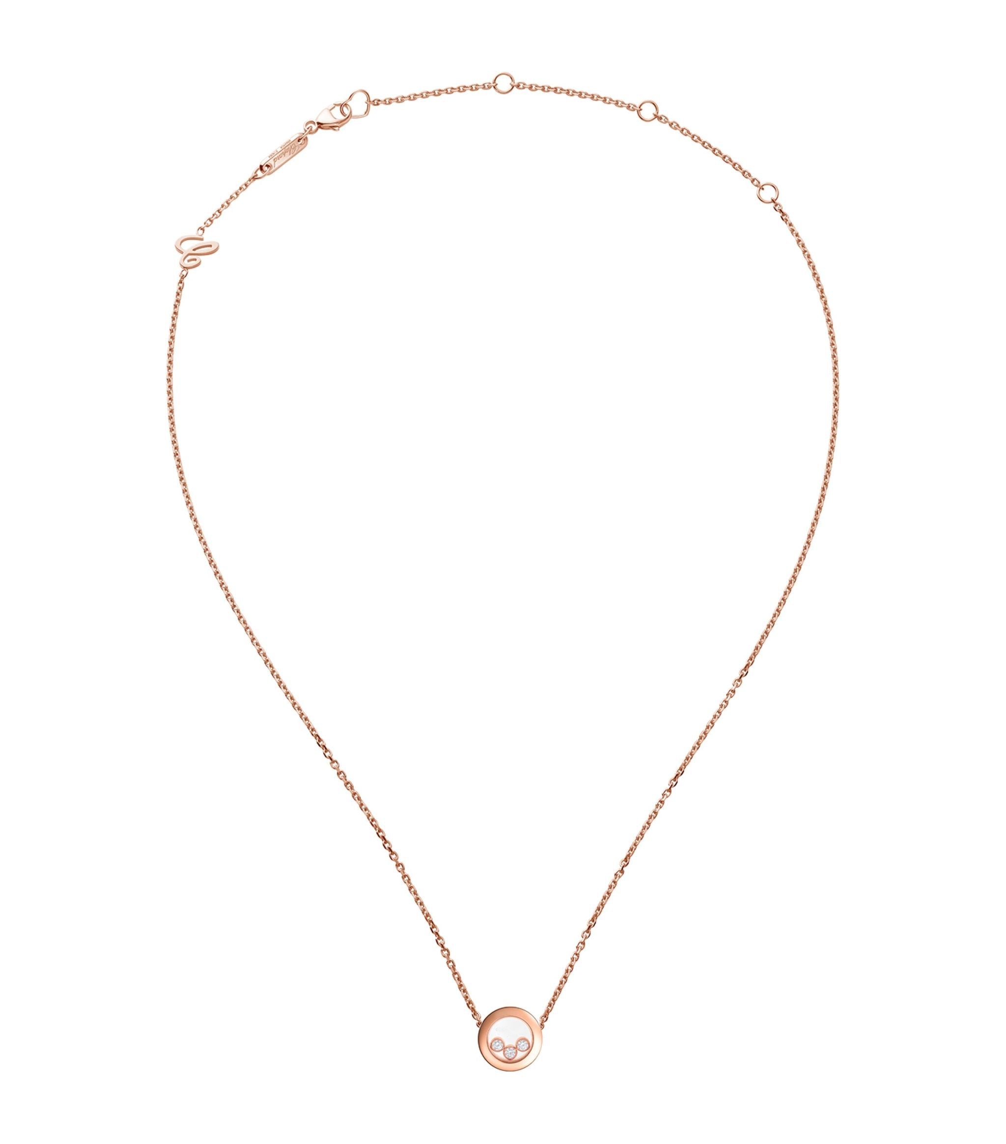 CHOPARD HAPPY PEDANT PINK GOLD 3 DIAMOND NECKLACE