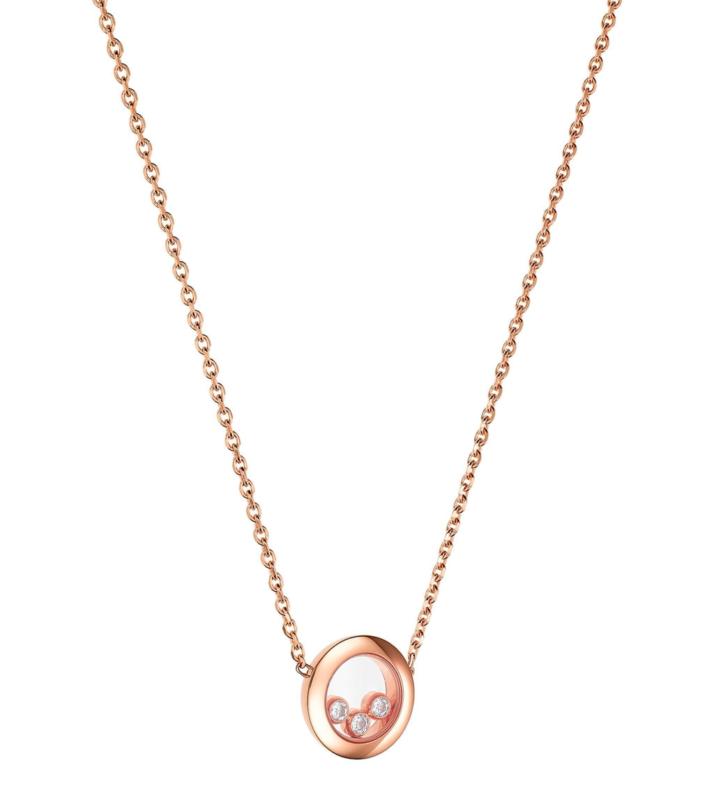 CHOPARD HAPPY PEDANT PINK GOLD 3 DIAMOND NECKLACE