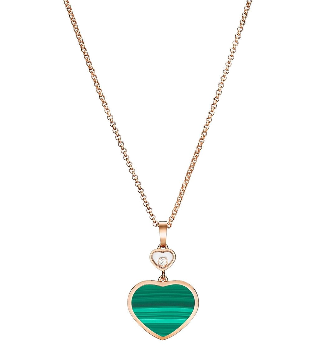 CHOPARD HAPPY HEART MALACHITE NECKLACE PINK GOLD DIAMOND