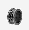 BVLGARI ZERO 1 ROCK FOUR-BAND BLACK CERAMIC WITH STUDDED SPIRAL AND PAVED DIAMONDS RING