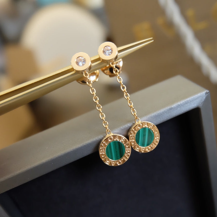 BVLGARI BVL EARRINGS DROP MALACHITE PINK GOLD