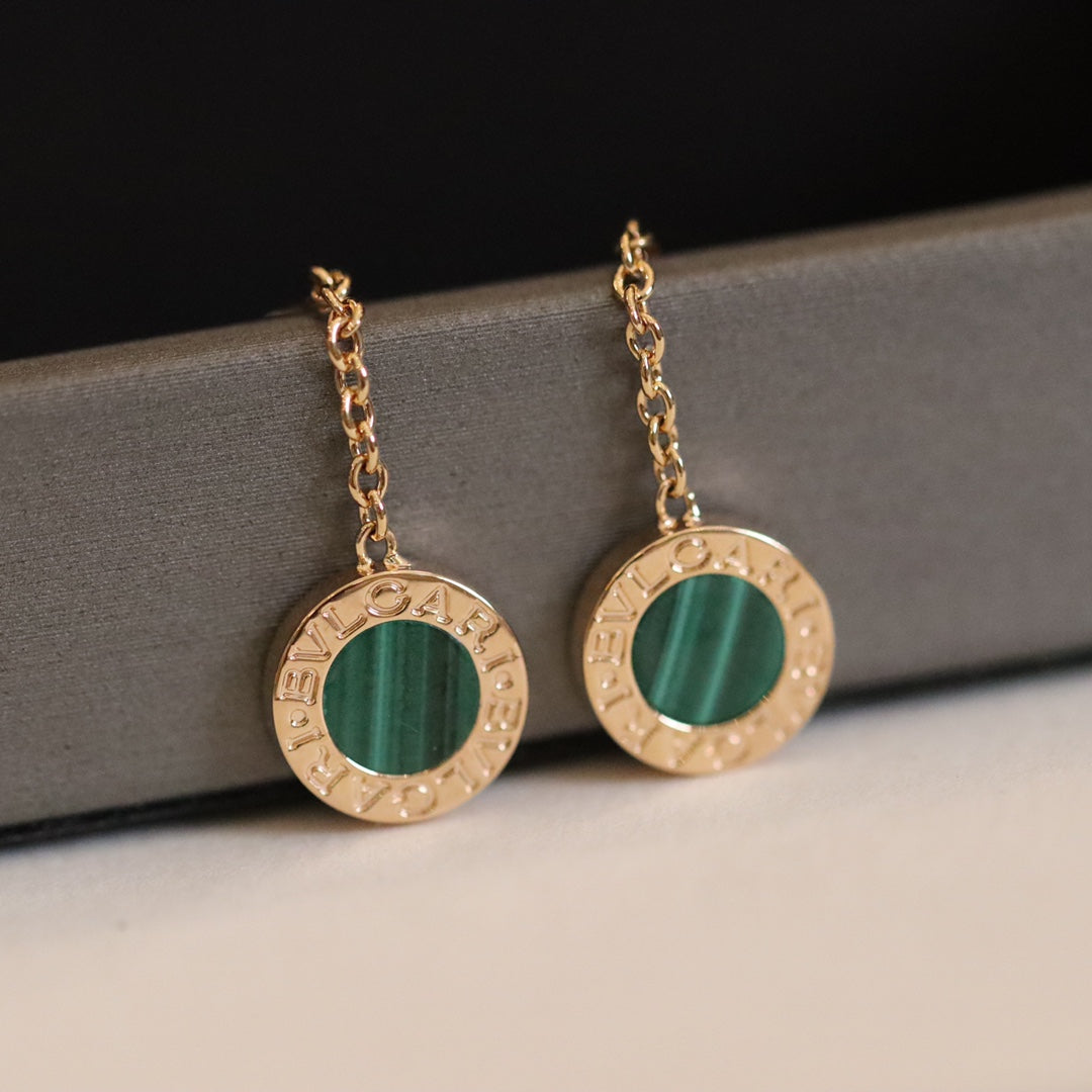 BVLGARI BVL EARRINGS DROP MALACHITE PINK GOLD
