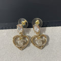 Chanel Strass Crystal Heart Drop Light Gold Earrings