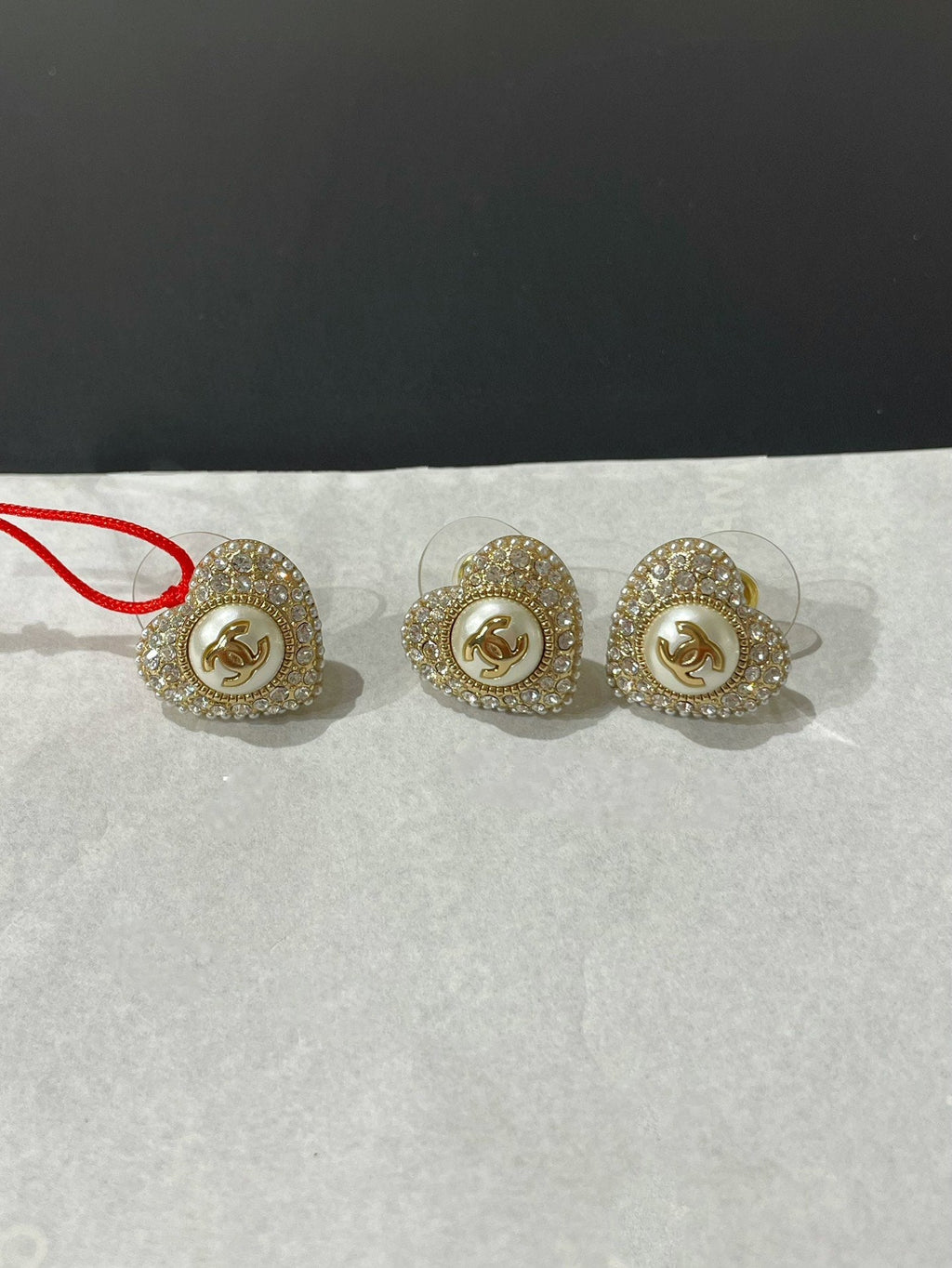 Chanel Heart Diamond Paved Mop Stud Earrings