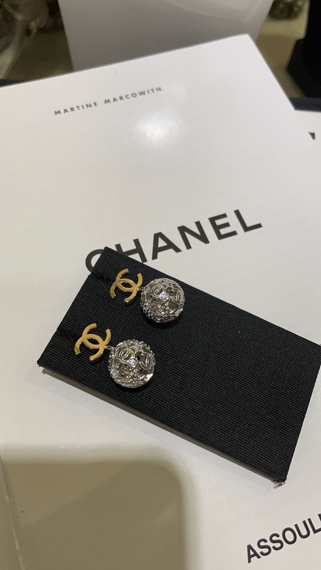 Chanel Gold Double C Silver Hollow Star Round Earrings