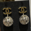 Chanel Gold Double C Silver Hollow Star Round Earrings