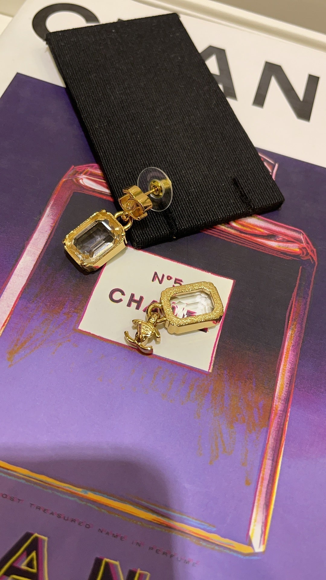 Chanel 2026 Gold Double C Transparent Rock Candy Pendant Earrings