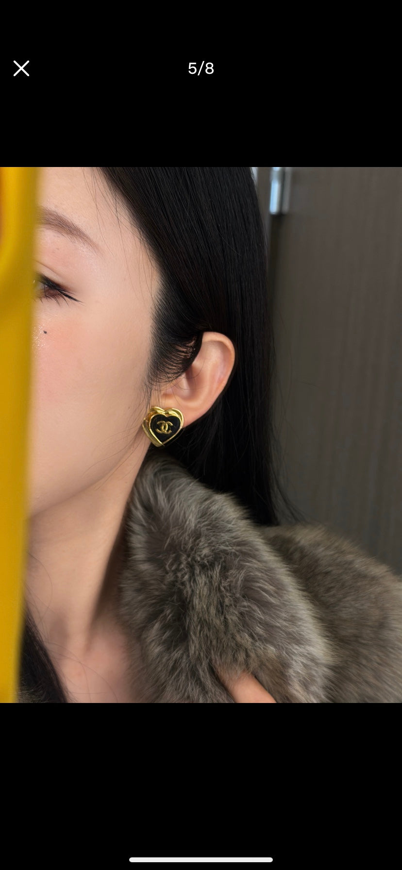 Chanel Black Enamel Gold Double C Heart Earrings