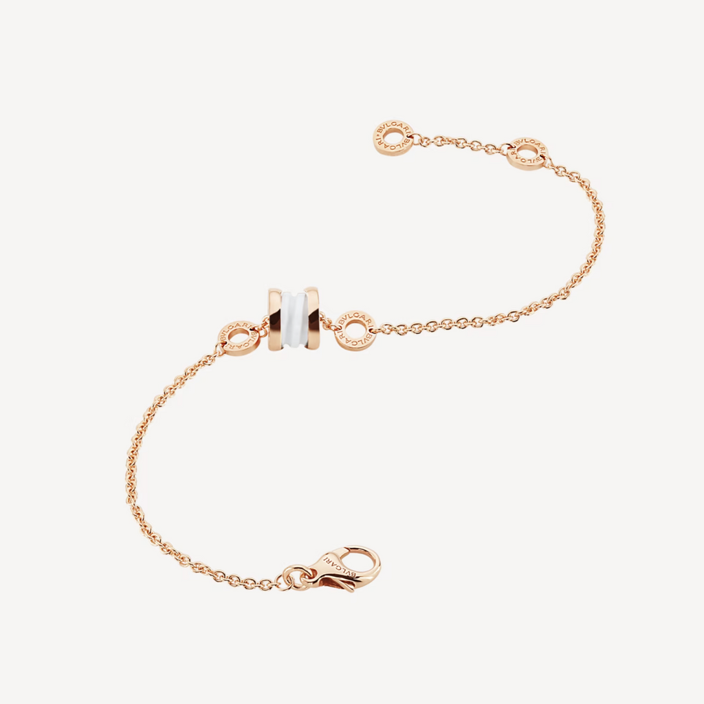 BVLGARI ZERO 1 SOFT PINK GOLD AND WHITE CERAMIC BRACELET