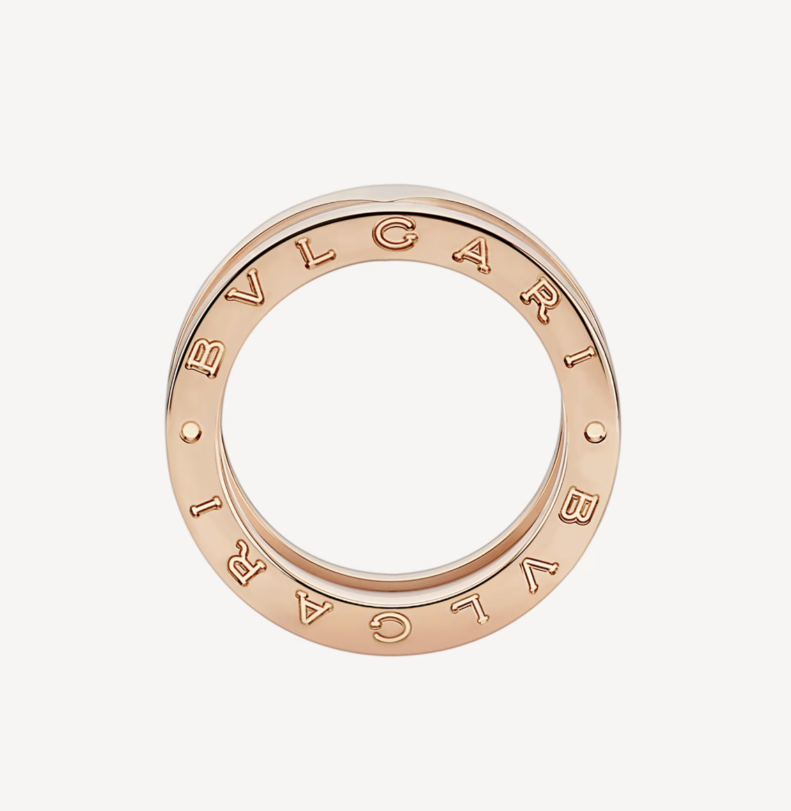 BVLGARI ZERO 1 TWO-BAND LOOPS AND WHITE CERAMIC SPIRAL PINK GOLD RING