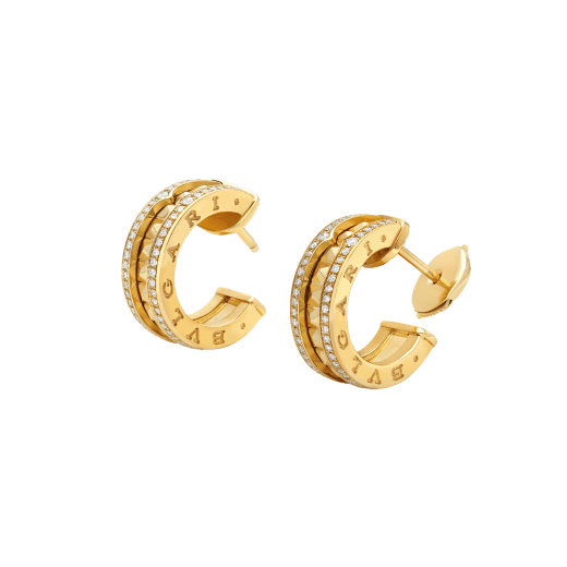 BVLGARI ZERO 1 ROCK GOLD EARRINGS WITH STUDDED SPIRAL AND PAVED DIAMONDS