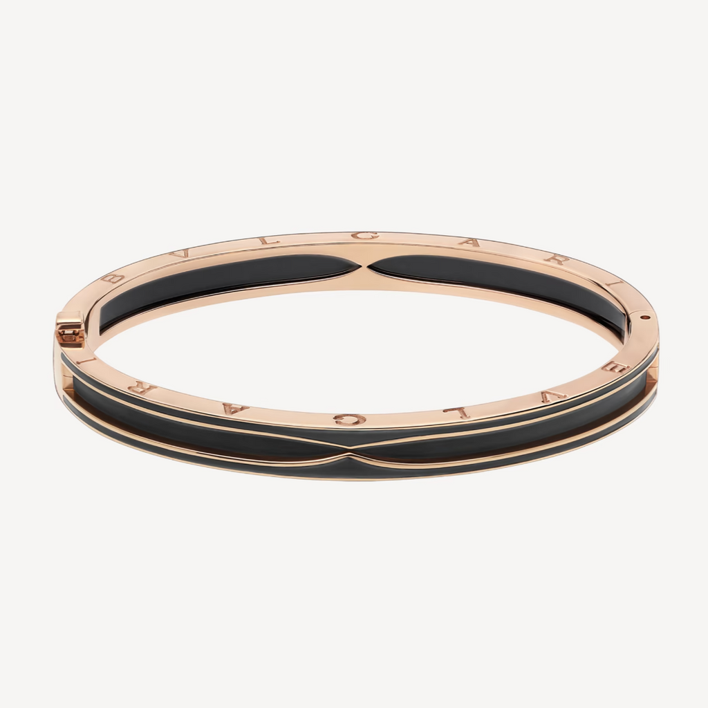 BVLGARI ZERO 1 PINK GOLD WITH MATTE BLACK CERAMIC BRACELET