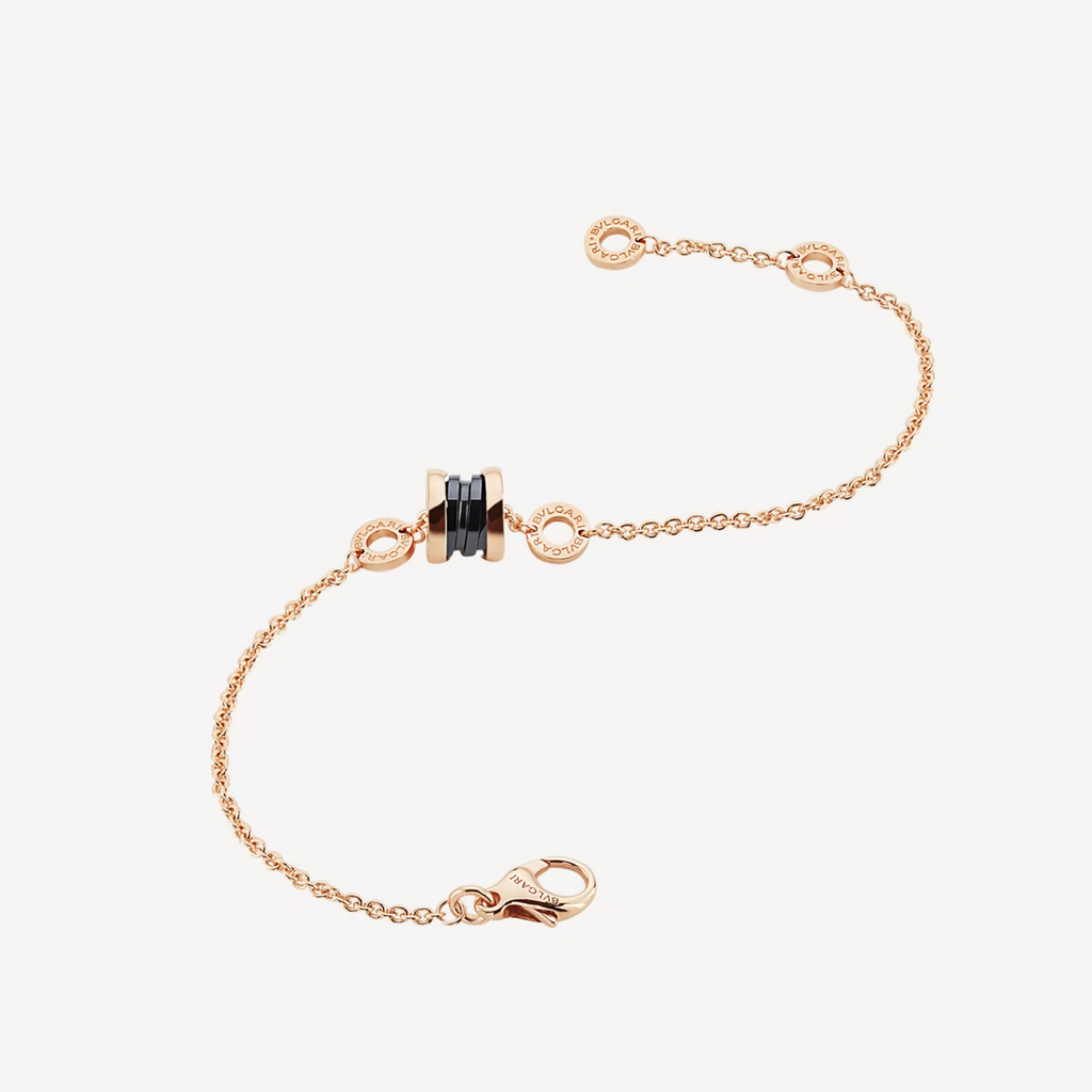 BVLGARI ZERO 1 SOFT PINK GOLD AND BLACK CERAMIC BRACELET