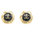 Chanel Double C Medium Stud Gold Black Earrings