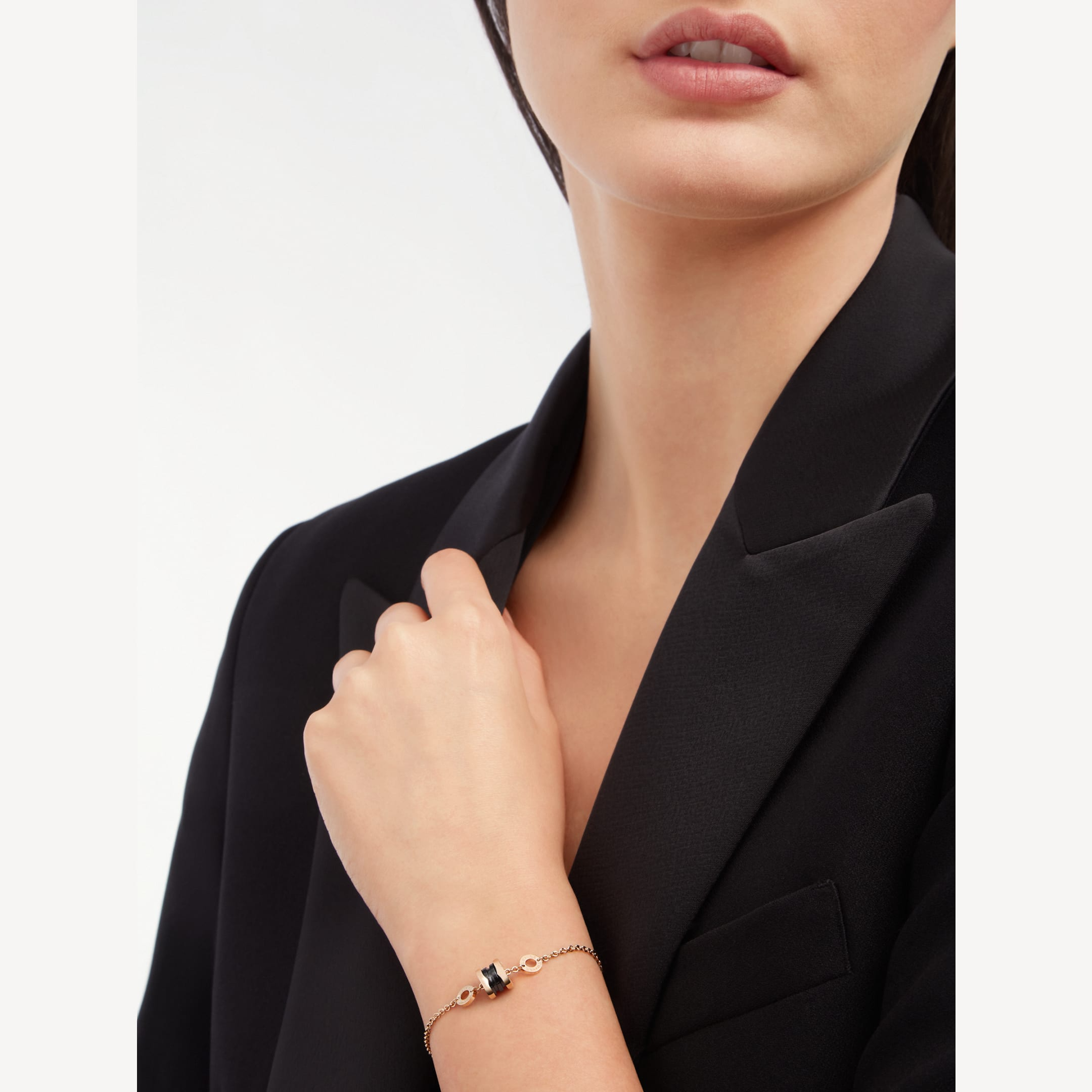 BVLGARI ZERO 1 SOFT PINK GOLD AND BLACK CERAMIC BRACELET