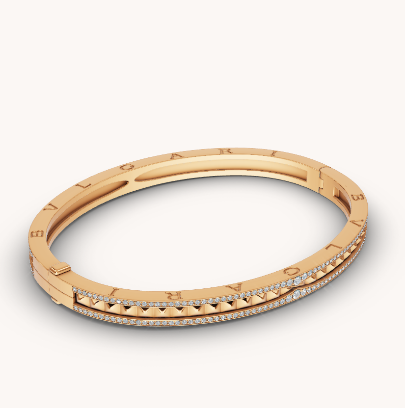 BVLGARI ZERO 1 SPIRAL AND PAVED DIAMOND GOLD BRACELET