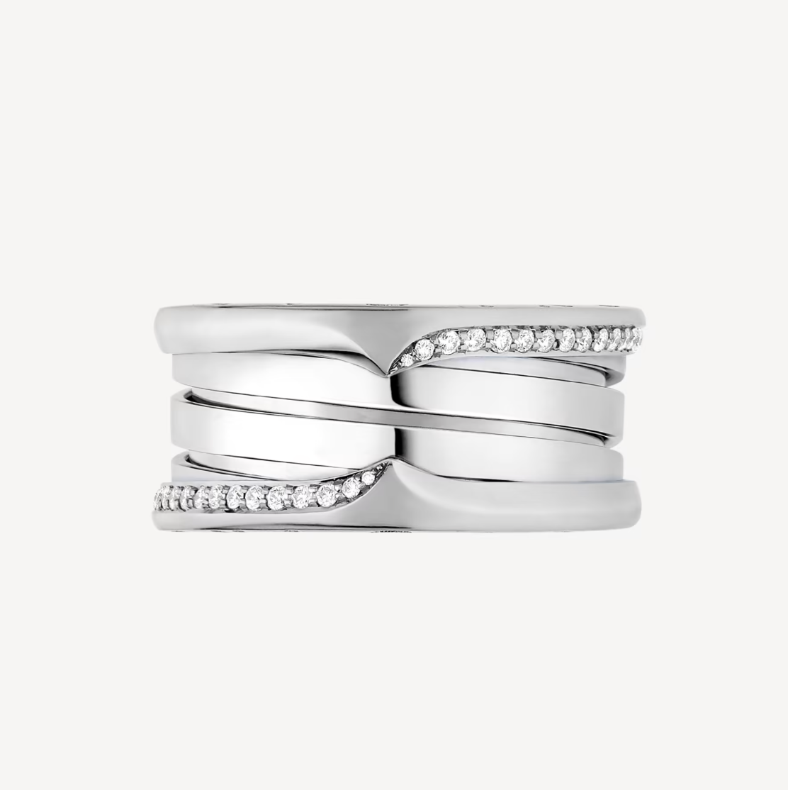 BVLGARI ZERO 1 THREE-BAND WITH DEMI-PAVED DIAMONDS ON THE EDGES RING