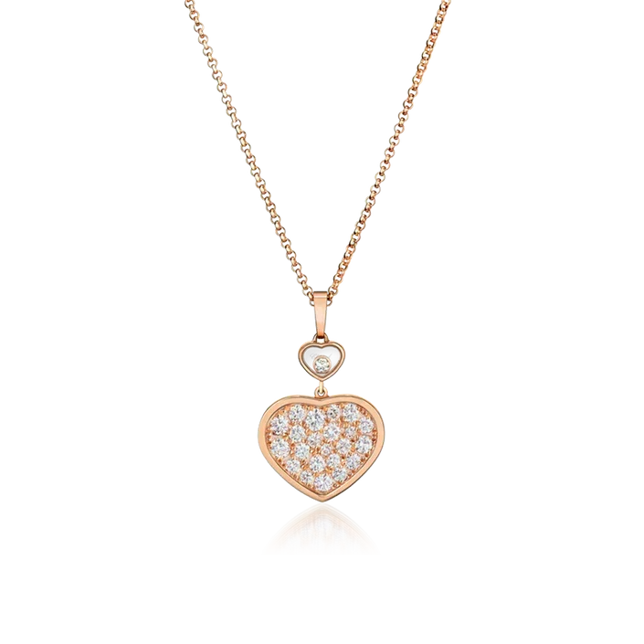 CHOPARD HAPPY HEART NECKLACE PINK GOLD FULL DIAMOND
