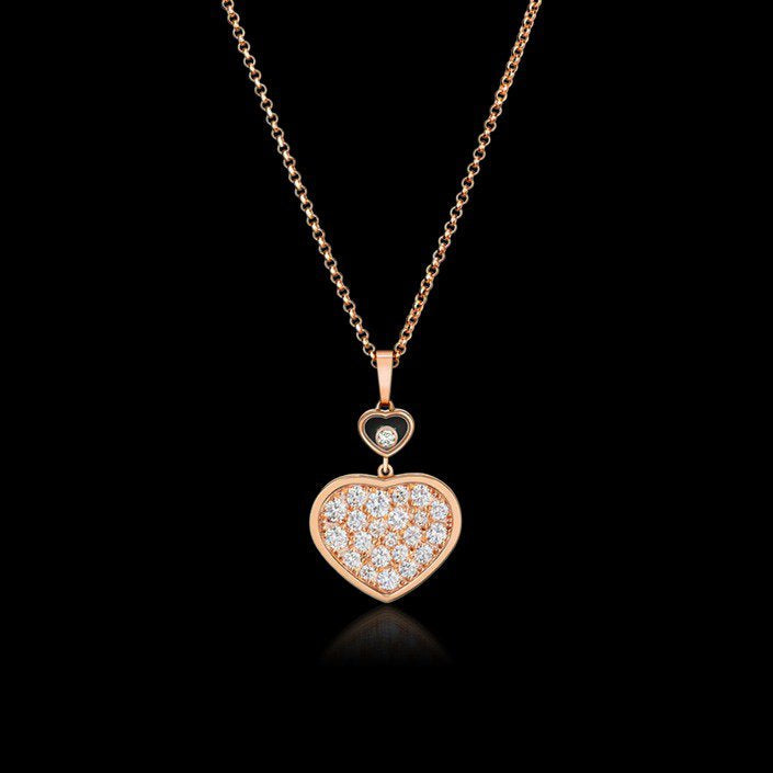 CHOPARD HAPPY HEART NECKLACE PINK GOLD FULL DIAMOND