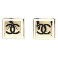 Chanel Light Gold And White Enamel Square Earrings