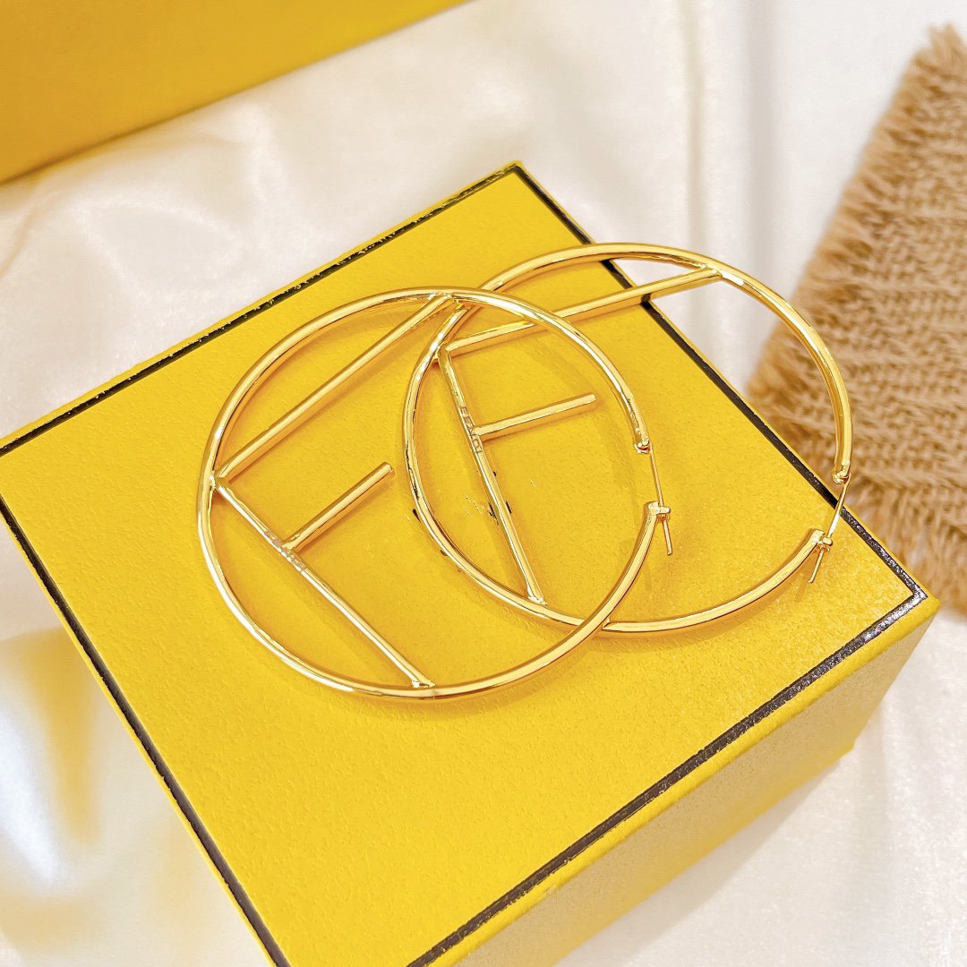 FENDI F GOLD FULL DIAMOND LETTER EARRINGS