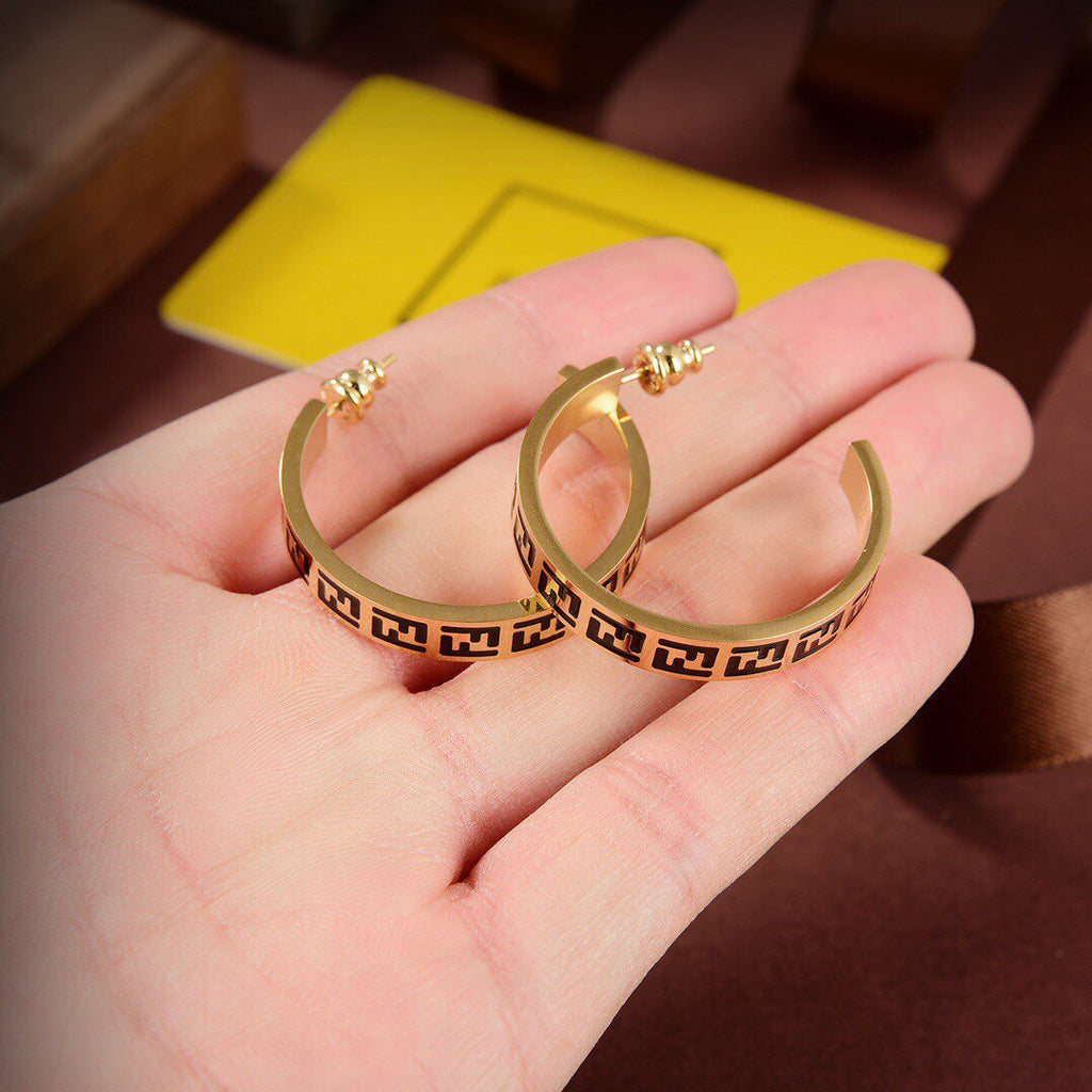 FENDI FOREVER FF BLACK GOLD EARRINGS
